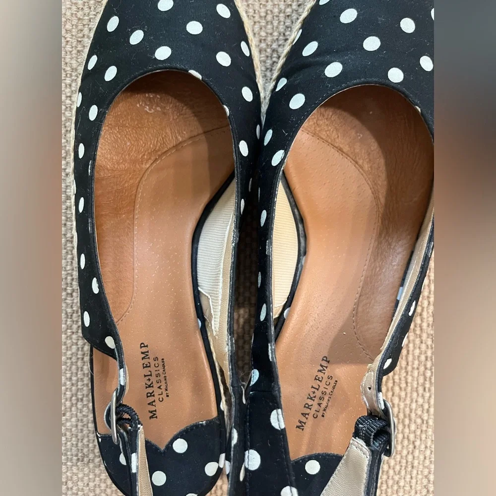 Polka Dot Black Wedges with Slingback Strap Size 10